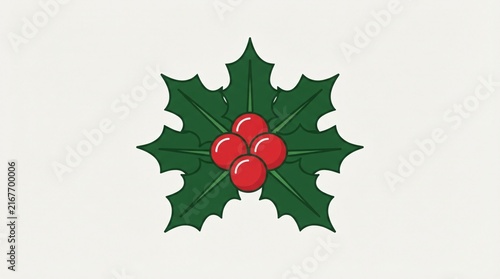 A vibrant digital illustration of classic holly leaves with four bright red berries centered on a white