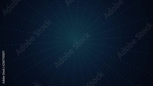 Abstract digital radial dot pattern background, pulsing geometric light motion dots