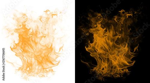 Canvastavla Realistic orange fire flames on black and white backgrounds, blazing bonfire hea