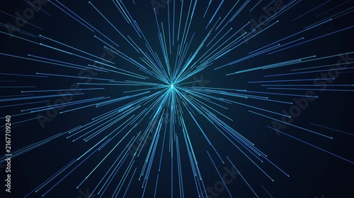 Blue light speed warp tunnel abstract background, hyperspace travel effect, digital data flow motion