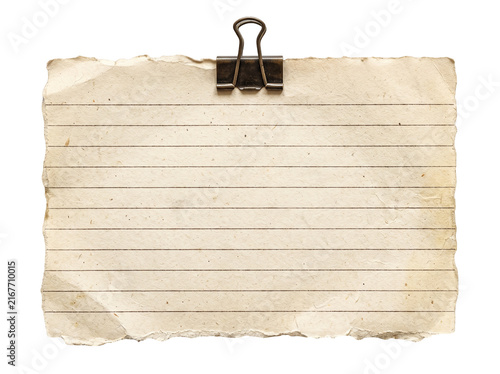 Vintage Blank Lined Paper Note with Metal Binder Clip on Black Background