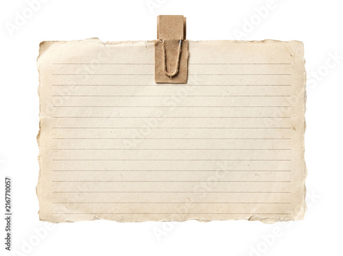 Blank Note Paper with Paper Clip on Wooden Background, Empty Notepad Sheet for Writing, Memo, Reminder, Office Document and Business Message Concept