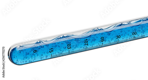 Vector illustration of closeup of a glass thermometer with blue liquid on a transparent background
