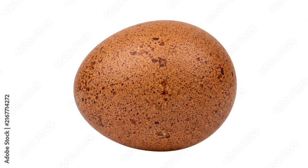 Fototapeta premium A single speckled brown turkey egg isolated on a white background