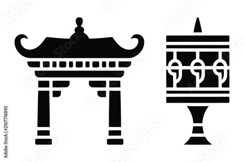 Traditional asian temple gate and decorative cylindrical structure vector