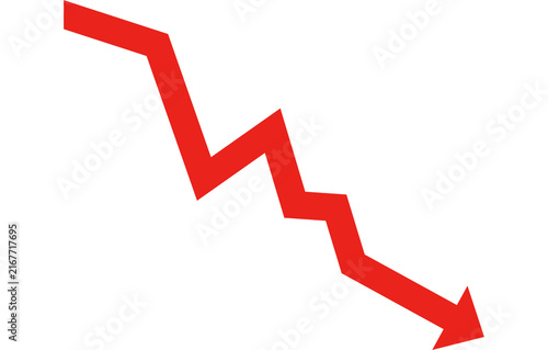 Canvas Print Red downward trending arrow symbolizing financial loss and market decline on whi
