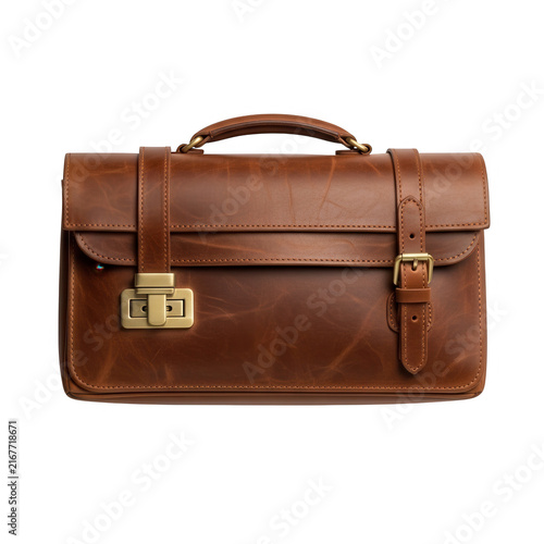 Vintage brown leather briefcase for business or travel