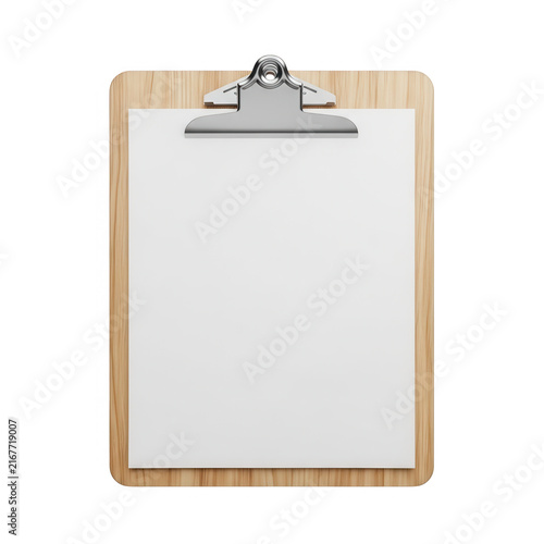 Wooden clipboard with blank paper sheet for notes