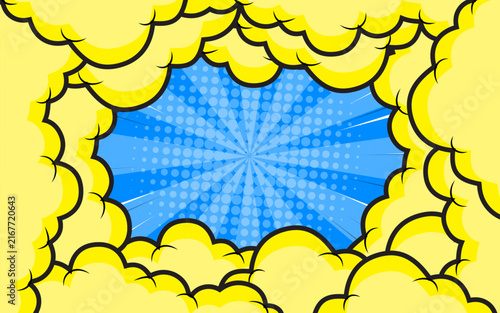 Comic pop art background with halftone dotted speed lines. Vector illustration.