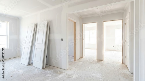 Interior room under construction during a home renovation and remodeling process.