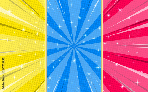 Colorful comic scene page background.