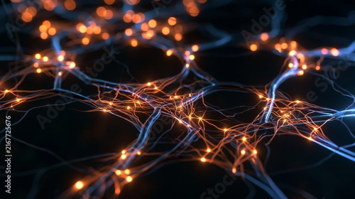 Abstract representation of neural networks showcasing interconnected lights and pathways in a digital format.