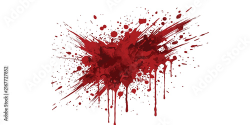 Dark red blood splash vector illustration, spooky Halloween bloodstain, dripping liquid paint splat, and horror grunge drop design element