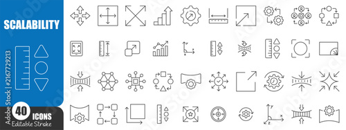 Scalability and Expansion Editable Stroke Icon Set for Business Growth, Optimization, Flexibility and Development