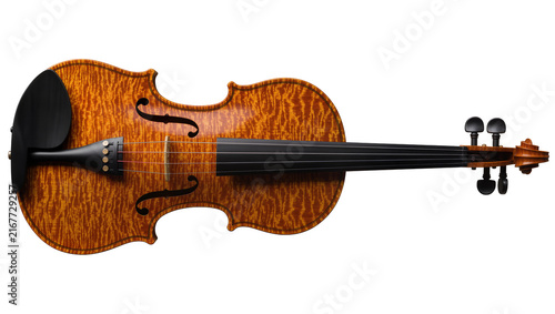 Obraz na plátně Quilted maple violin with black chinrest and ebony fingerboard, isolated on tran