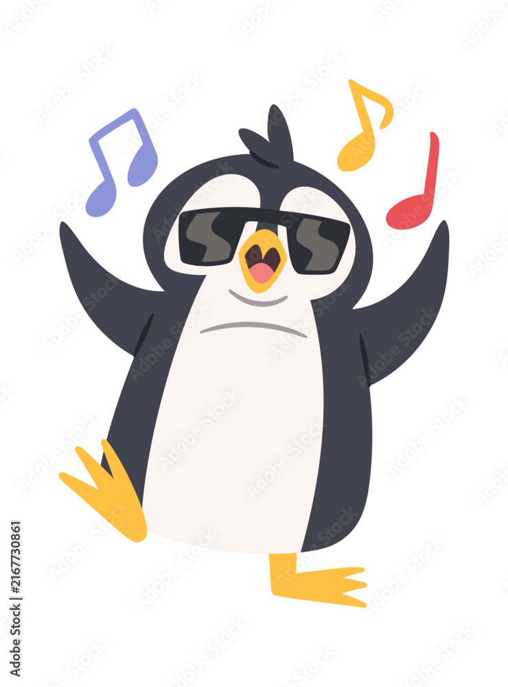 Fototapeta premium Penguin Dancing With Sunglasses Cartoon