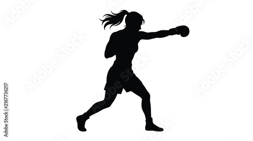 Female boxer in dynamic pose black silhouette