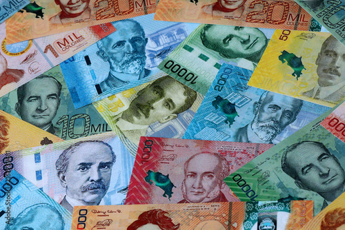Cuadro en lienzo Costa Rican colon money bills in pile on table