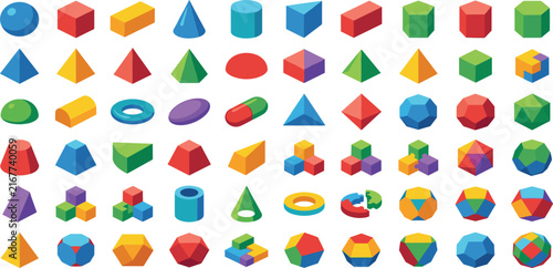 Принти на полотні 3D Geometric Shapes Polyhedron Math Education Vector Set