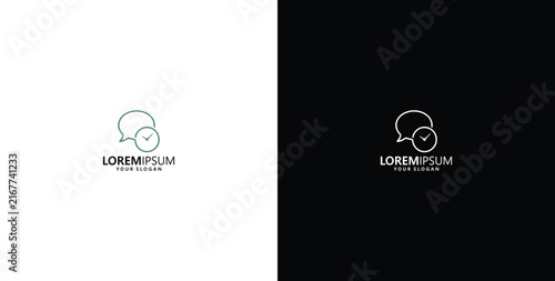 Minimalist chat bubble and clock time management logo for corporate communication and branding identity design