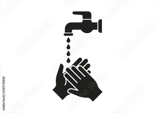 Foto Black and white vector icon of hands washing under a water tap representing hygi