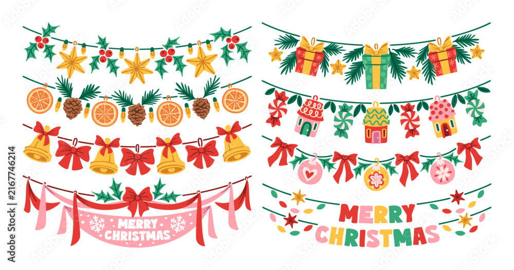 Naklejka premium Garland Christmas Elements Hanging Cartoon