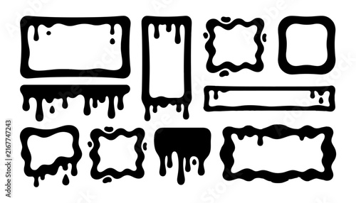 Set of black dripping slime frames and borders with gooey liquid texture slime border slime vector slime frame goo frame dark frame halloween