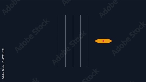 Minimalist motion of an orange geometric shape moving through vertical lines animation 4k motion geometric