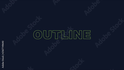 Minimalist outline text animation on dark 4k background, for modern presentation, typography