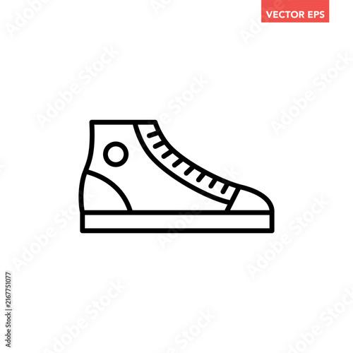 High-top sneaker line icon, simple casual canvas shoe footwear flat design vector pictogram, infographic interface elements for app logo web button ui ux isolated on white background