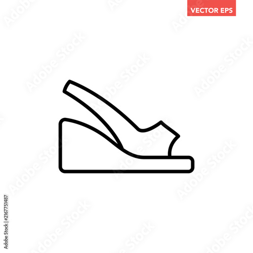 Wedge sandal line icon, simple women's summer platform shoe flat design vector pictogram, infographic interface elements for app logo web button ui ux isolated on white background