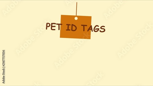 Pet id tags hanging sign animation for veterinary clinic and animal care services 4k animal identification