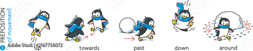 Preposition of movements Penguins cartoon set 1