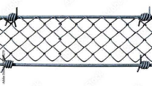 Canvastavla Galvanized steel chain link fence with barbed wire, isolated on transparent back