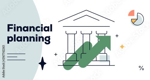 Financial planning and investment growth illustration, money management, banking and wealth strategy, financial analysis, savings and capital development, business finance flat vector illustration.
