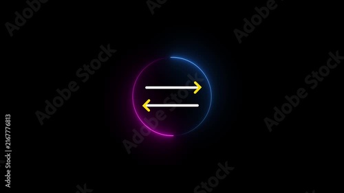 Transfer Arrows Icon Animation with Neon Circular Glow on Black Background, Digital Money Transfer Motion Graphic, 4K video,.. 4K,...