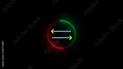 Transfer Arrows Icon Animation with Neon Circular Glow on Black Background, Digital Payment and Money Transfer Motion Graphic, 4K animation. 4k video. 4K ,...