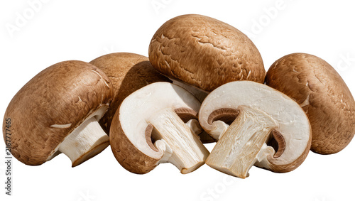 Konstfotografi Brown cremini mushrooms one sliced in half, isolated on transparent background