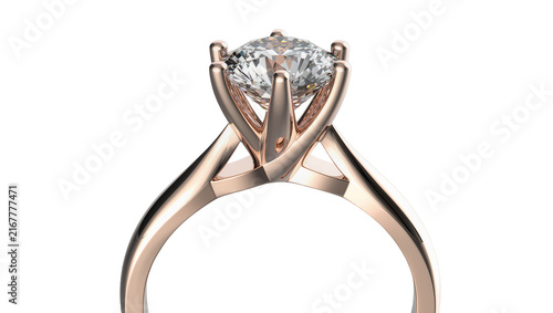 Fotografie Rose gold solitaire engagement ring with sparkling diamond, isolated on transpar