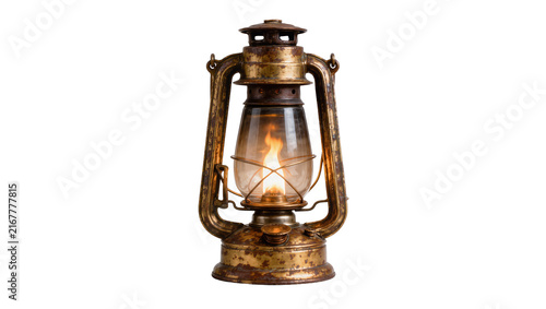 Foto Antique kerosene lantern with burning flame, isolated on transparent background