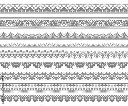 Vintage seamless lace border trim set with ornate scallop edge and delicate floral pattern. Elegant collection
