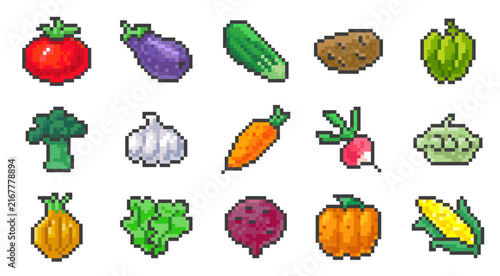 Vegetable Icons Set Pixel Art