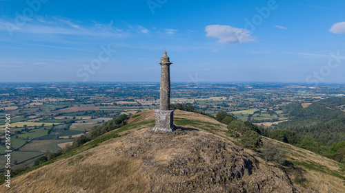 Fotografie Aerial View of Rodney's Pillar Overlooking the Shropshire and Welsh Countryside,