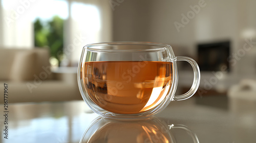 Hot tea in clear glass mug