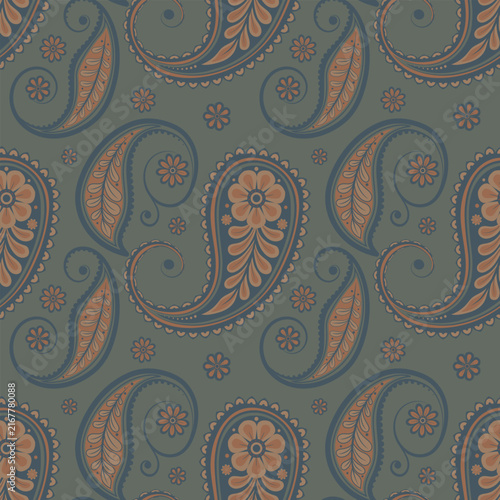 Paisley ethnic flowers seamless pattern floral vintage background