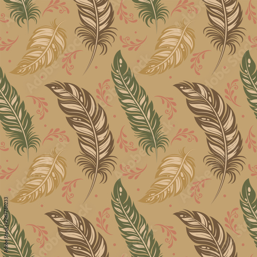 Abstract Peacock feather seamless pattern For prints, clothing, t shirt, surface design. Vintage style