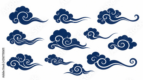 traditional chinese cloud set calligraphy blue china asian traditional illustrations decorations element vector design for background and wallpaper