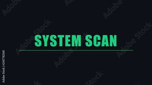 System scan digital interface animation with green text overlay for technology and cybersecurity concepts 4k