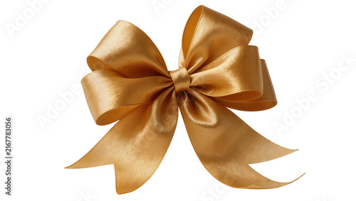 Foto Shiny golden satin ribbon bow, isolated on transparent background for decoration