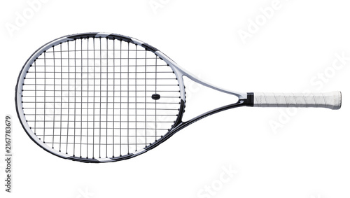 Konstfotografi Modern white and black tennis racket with white grip, isolated on transparent ba